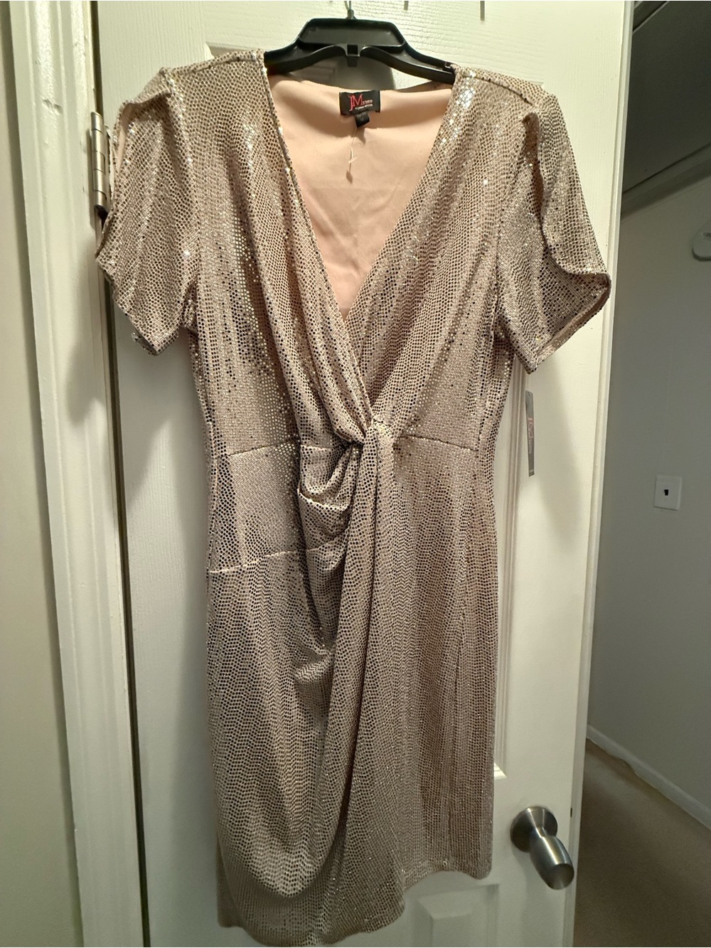 Knot-Front Metallic Cocktail Dress - Champagne